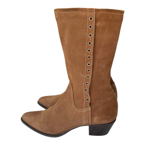 Mario De Gerard Brown Suede Leather Womens Boots Sz 9.5M Made Brazil Metal EUC - Picture 3 of 8